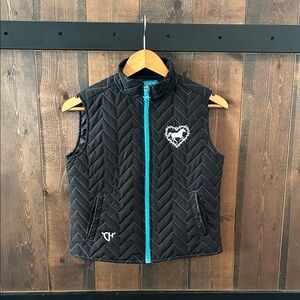Cowgirl Hardware Black Quilted Vest with Blue Horse Zipper Girls Size L (10/12)